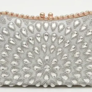 abuj hub silver teardrop crystal party clutch.