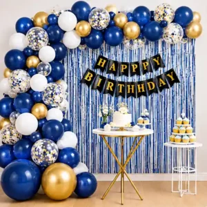 Blue and gold birthday balloon decoration kit for party