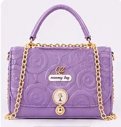 Embossed purple ladies handbag with gold chain