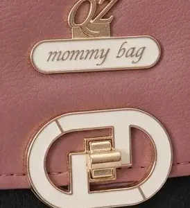 pink black handbag mommy bag logo detail