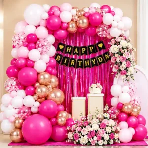 Pink and rose gold birthday balloon decoration kit