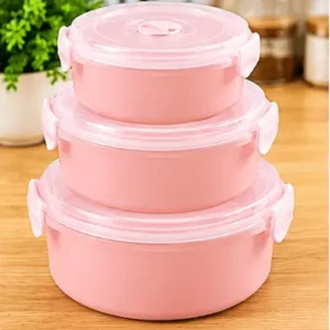 sabuj hub 3 piece pink round food container set