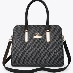 Sabuj.Hub stylish black textured handbag with top handles and shoulder strap