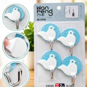 sabuj hub blue bird design adhesive wall hooks pack