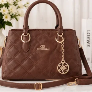 Sabuj.Hub stylish brown quilted handbag with top handles and charm strap