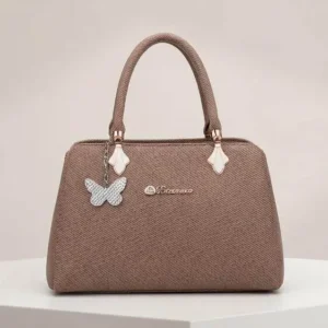 Sabuj.Hub stylish brown textured handbag with top handles and sparkling butterfly charm