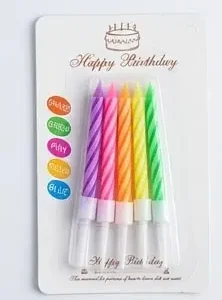 Pack of 5 colorful spiral birthday candles with holders for cake decoration at Sabuj Hub
