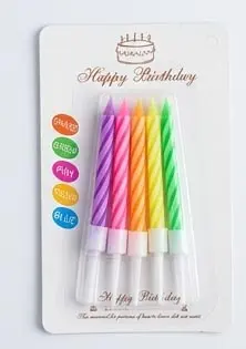 Colorful Spiral Birthday Candles (10 Pcs) Pack of 5 colorful spiral birthday candles with holders for cake decoration at Sabuj Hub