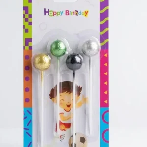 : Football theme birthday candles pack of 4 with soccer ball toppers for cake decoration at Sabuj Hub