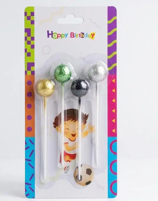 Football Theme Birthday Candles (4 Pcs) : Football theme birthday candles pack of 4 with soccer ball toppers for cake decoration at Sabuj Hub