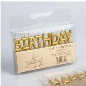 Packaged set of golden metallic letters spelling BIRTHDAY for cake decoration at Sabuj Hub