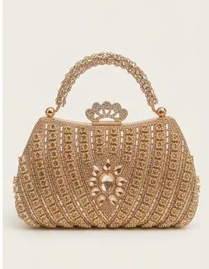 sabuj hub golden crystal crown clasp party clutch front view sabuj hub golden crystal crown clasp party clutch front view