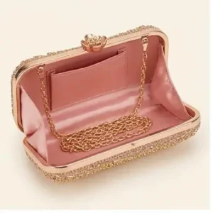 sabuj hub golden crystal flower clasp clutch interior compartment