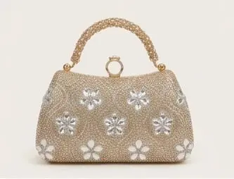 sabuj hub golden crystal flower party clutch front view sabuj hub golden crystal flower party clutch front view