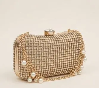 sabuj hub golden crystal mesh pearl drop party clutch front view sabuj hub golden crystal mesh pearl drop party clutch front view