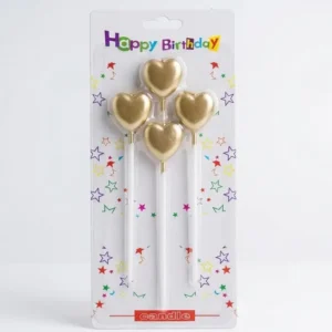 : Packaged set of 4 golden heart shape birthday party candles for cake decoration at Sabuj Hub