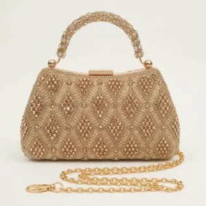 Sabuj Hub golden rhinestone diamond pattern evening party clutch handbag