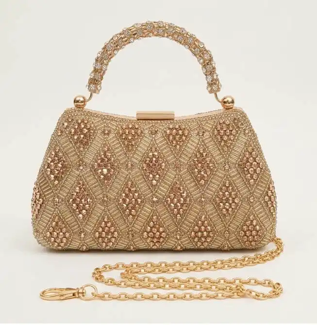 Sabuj Hub Golden Rhinestone Diamond Pattern Party Clutch Handbag Sabuj Hub golden rhinestone diamond pattern evening party clutch handbag