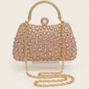 Sabuj Hub golden teardrop crystal embellished evening party clutch handbag