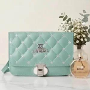 Sabuj.Hub stylish green quilted crossbody bag with sparkling embellishments and metallic lock