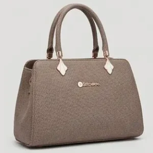 Sabuj.Hub elegant grey textured handbag with top handles and metallic logo