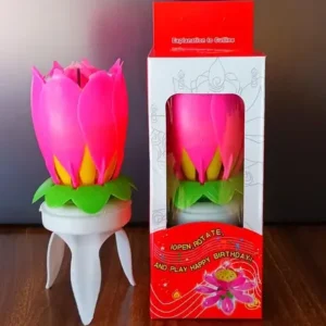 Pink lotus flower shape magic blooming birthday candle with its packaging box at Sabuj Hub