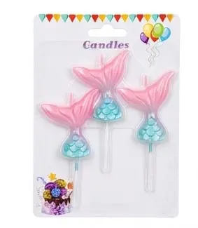 Mermaid Tail Birthday Candles (3 Pcs) Mermaid tail birthday candles pack of 3 with pink and blue design for cake decoration at Sabuj Hub