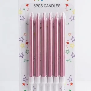 Metallic pink plain birthday candles pack of 6 for cake decoration at Sabuj Hub
