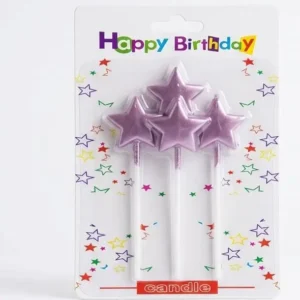 Pack of 4 metallic pink star shaped birthday candles for cake decoration at Sabuj Hub