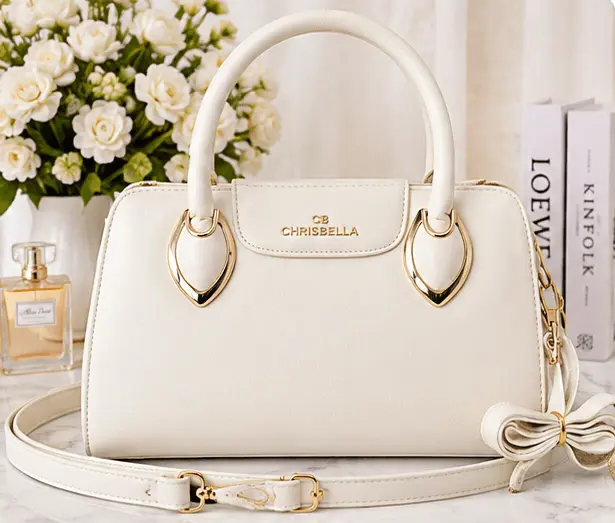 Sabuj Hub Elegant Off-White Flap Handbag Sabuj.Hub elegant off-white handbag with flap closure and top handles