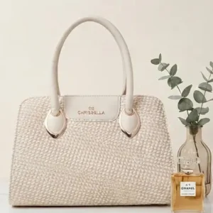 Sabuj.Hub stylish off-white textured handbag with top handles and front flap branding