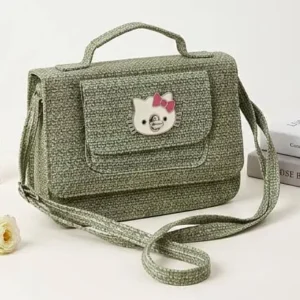 Sabuj.Hub olive green textured crossbody bag with Hello Kitty character badge