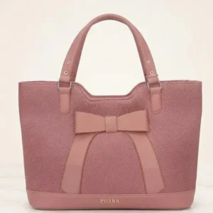 Sabuj.Hub stylish pink tote handbag with front bow detail and top handles