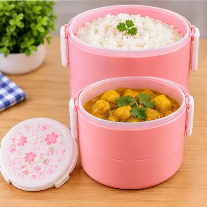 sabuj hub pink double layer lunch box with food sabuj hub pink double layer lunch box with food