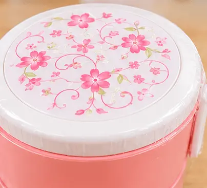 sabuj hub pink lunch box floral lid close up sabuj hub pink lunch box floral lid close up