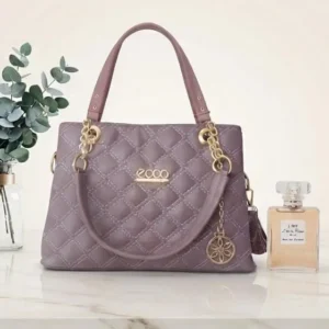 Sabuj.Hub stylish purple quilted handbag with top handles, golden chain, and flower charm