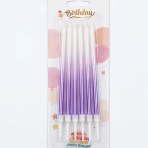 Purple and white gradient long birthday candles pack of 6 for cake decoration at Sabuj Hub