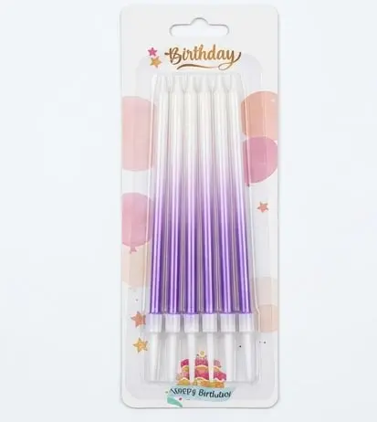 Purple and White Gradient Birthday Candles (6 Pcs) Purple and white gradient long birthday candles pack of 6 for cake decoration at Sabuj Hub