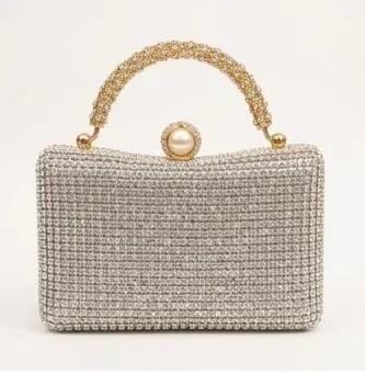 Sabuj Hub Silver Rhinestone Pearl Clutch Handbag Sabuj Hub Silver Rhinestone Pearl Evening Clutch Handbag for Women