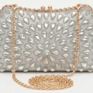 Sabuj Hub silver teardrop crystal embellished evening party clutch handbag