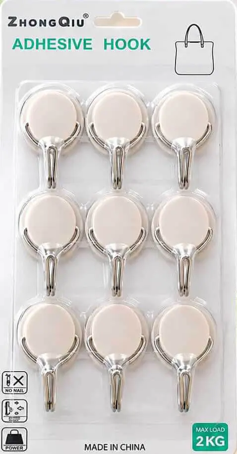 Sabuj.Hub ZhongQiu Round Base Adhesive Double Wall Hooks (9 Pcs) Sabuj.Hub pack of 9 ZhongQiu adhesive wall hooks with round base and strong double metal hooks