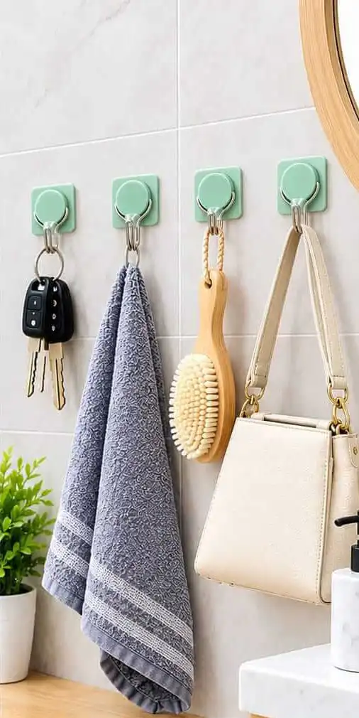 sabuj hub zhongqiu green base adhesive wall hooks installation view.webp sabuj hub zhongqiu green base adhesive wall hooks installation view.webp