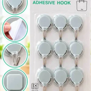 Sabuj.Hub pack of 9 ZhongQiu grey base adhesive wall hooks with strong double metal hooks and no nail mounting