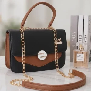 Stylish black and brown ladies handbag with gold chain