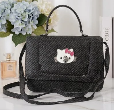 Stylish Black Hello Kitty Ladies Handbag Stylish black hello kitty textured ladies handbag with shoulder strap