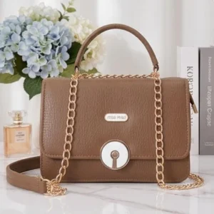 Stylish brown ladies handbag with gold chain