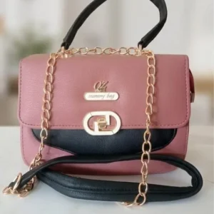 Stylish pink and black mommy bag handbag with gold chain