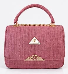 Stylish pink textured ladies handbag with crown lock