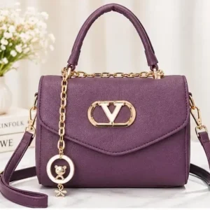 Stylish purple ladies handbag with gold chain