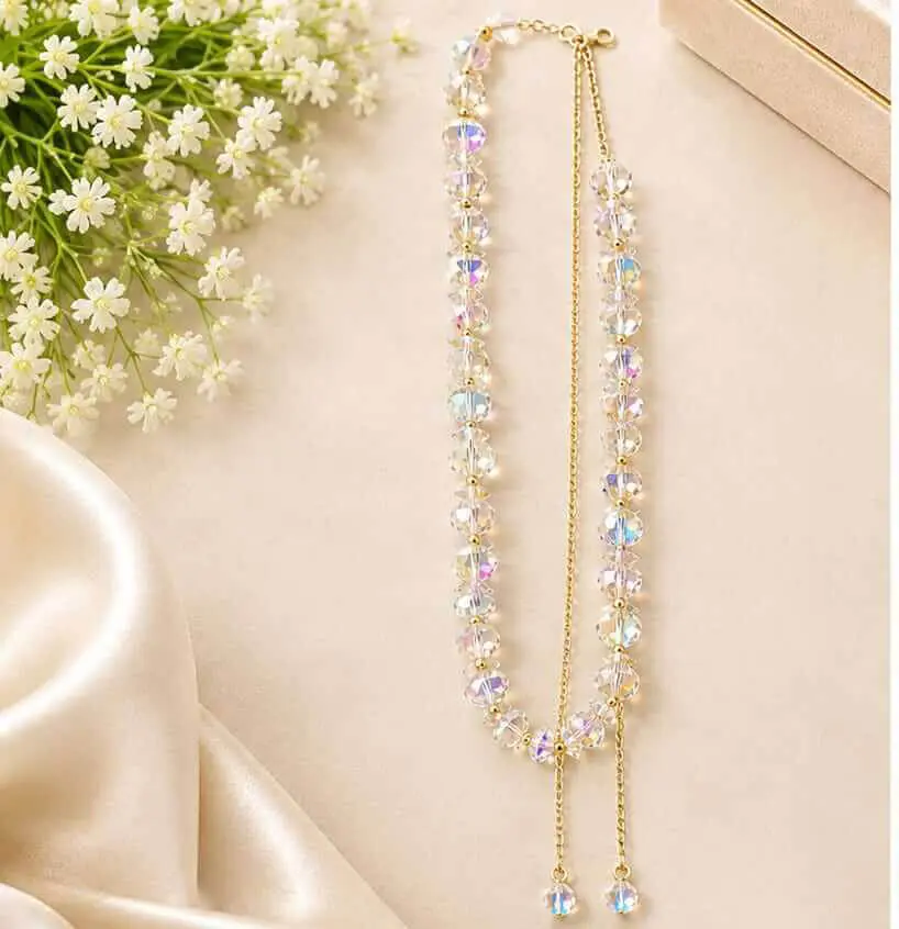 clear transparent crystal beaded necklace pendant full view clear transparent crystal beaded necklace pendant full view